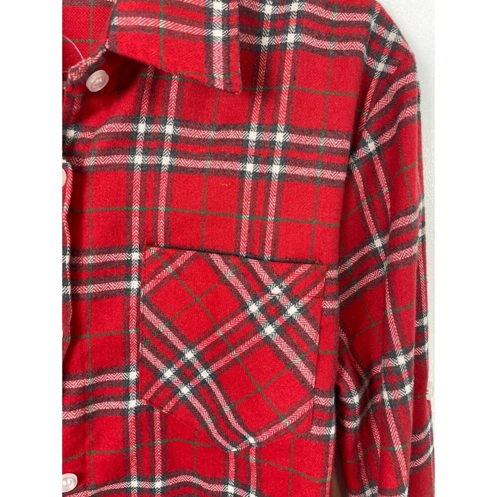 Red Flannel Shirt Womens Size Small Plaid Button Up Shirt Long Sleeve Knit‎ Top - Picture 5 of 16